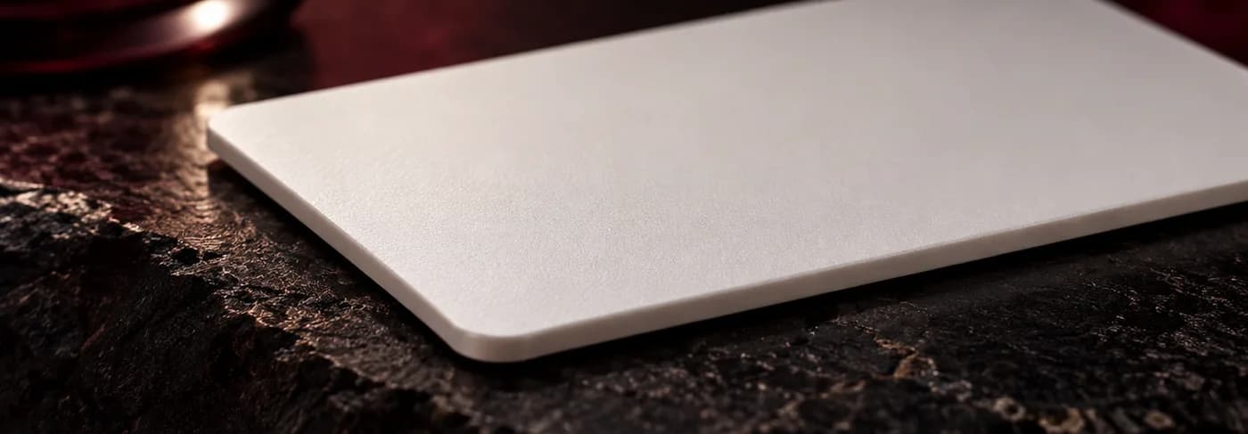 Close-up of a white matte Dream card edge on dark stone
